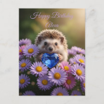 Cute September Hedgehog with Sapphire Heart