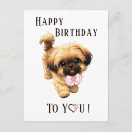 Cartão Postal Cute Shih Tzu Happy Birthday Puppy Dog Postcard
