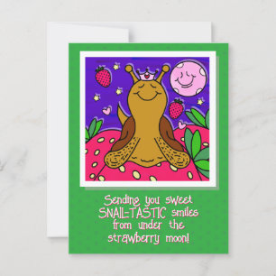 Cartão Postal Cute Snail Royally Diversão Verão Morango