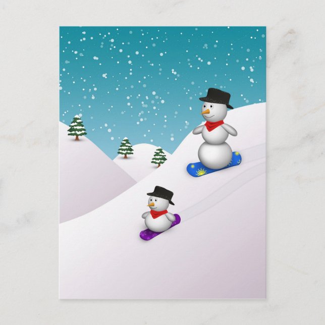 Cartão Postal Cute Snowboard Snowmen (Frente)