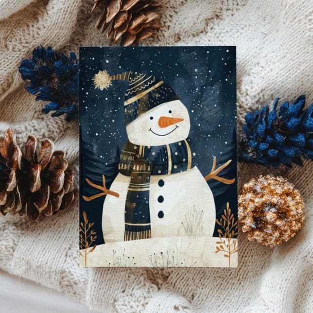 Cartão Postal Cute Snowman Illustration Whimsical Winter Xmas (Criador carregado)