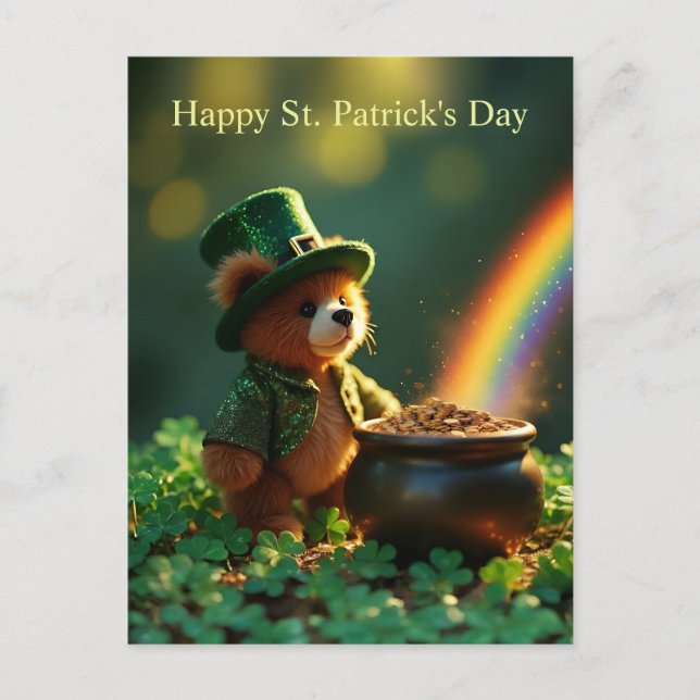 Cartão Postal Cute St. Patrick’s Day Teddy Bear (Frente)