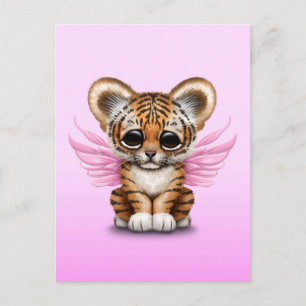 Cartão Postal Cute Tiger Cub com Asas de Fada em Rosa