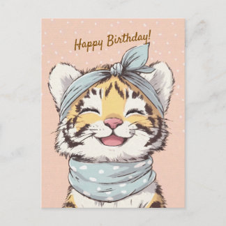 Cartão Postal Cute Tiger with Bandana Kids Birthday Invitation