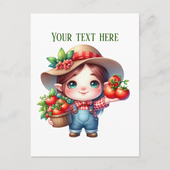 Cartão Postal Cute tomato gnome customizable (Frente)