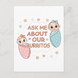 Cartão Postal Cute Twin Baby Burrito Announcement Illustration