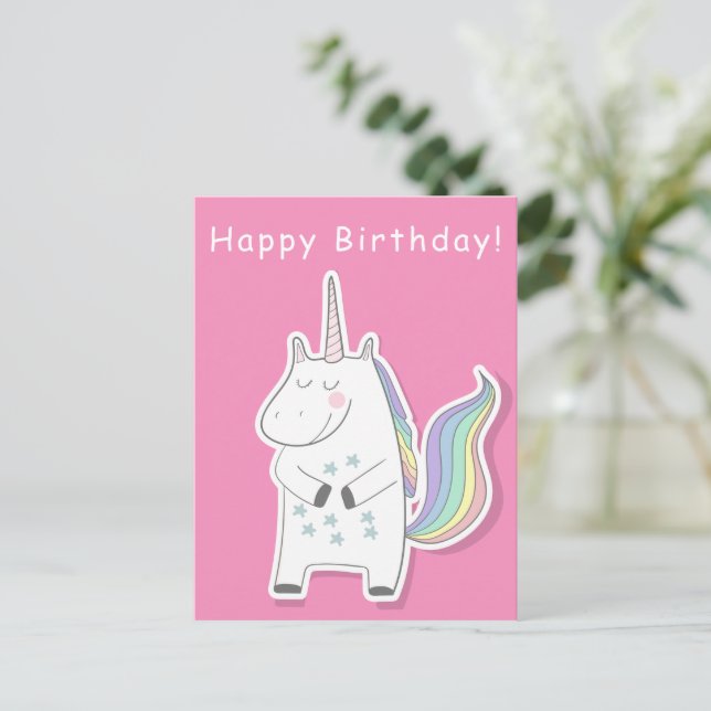 Cartão Postal Cute Unicorn - Raparigas Aniversário (Em pé/Frente)