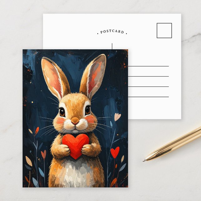 Cartão Postal Cute Valentine Bunny Modern Art (Criador carregado)