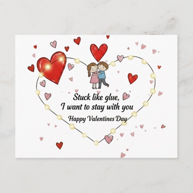 Cartão Postal Cute Valentine's day couple hearts custom (Frente)