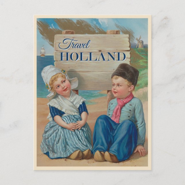 Cartão Postal Cute Vintage Holland Viagem neerlandês (Frente)