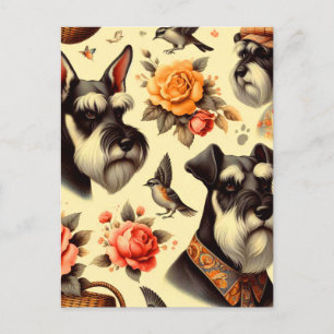 Cartão Postal Cute Vintage Schnauzer