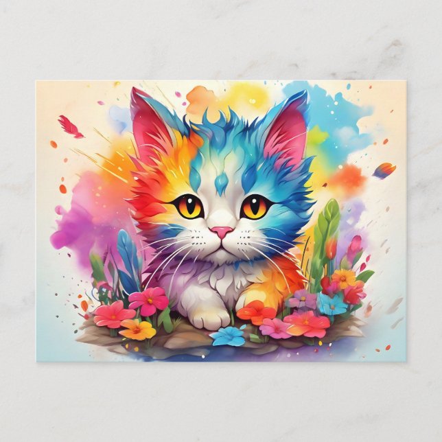 Cartão Postal Cute Watercolor Cat # 9 (Frente)