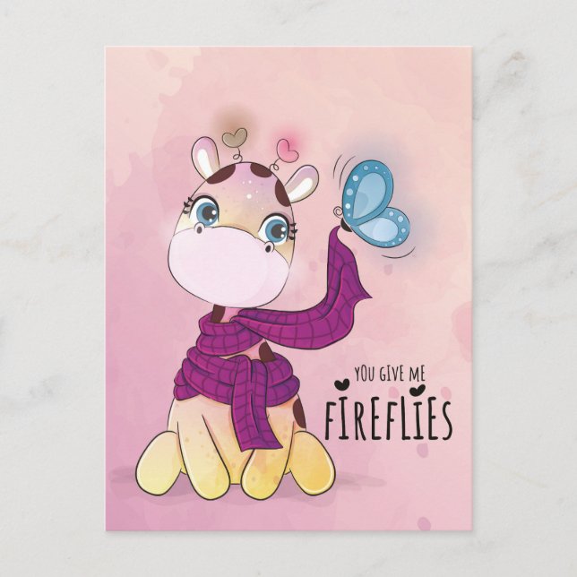 Cartão Postal Cute Watercolor Giraffe (Frente)