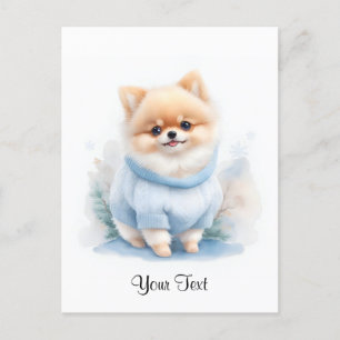 Cartão Postal Cute Watercolor Pomeranian Cachorro Personalizado
