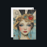 Cartão Postal Cute Woman Mixed Media Collage<br><div class="desc">A beautiful woman mixed media collage AI generated art</div>