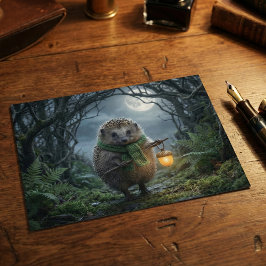 Cartão Postal Cute Woodland Hedgehog Lantern | Thinking of You