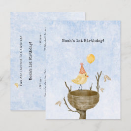 Cartão Postal Cute Yellow Baby Bird With Balloon Invitation