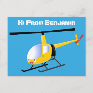 Cartão Postal Cute yellow happy cartoon helicopter