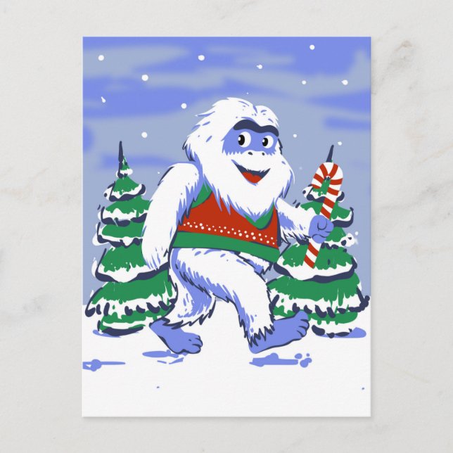 Cartão Postal Cute yeti christmas in forest (Frente)