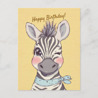 Cartão Postal Cute Zebra with Bandana Kids Birthday Invitation