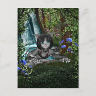 Cartão Postal Cutie Anime Kitten Waterfall 1