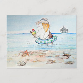 Cartão Postal Cutie o porco guineense na pintura à beira-mar