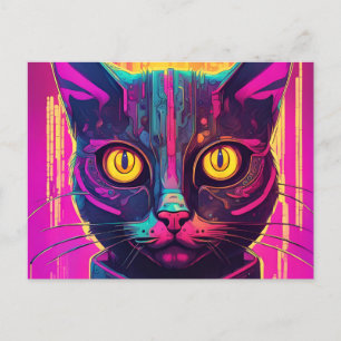 Cartão Postal Cyber Cat Psicodélico