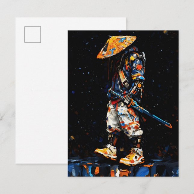 Cartão Postal Cyber Ninja Palette Knife Neon Orange Impasto (Frente/Verso)