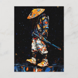 Cartão Postal Cyber Ninja Palette Knife Neon Orange Impasto