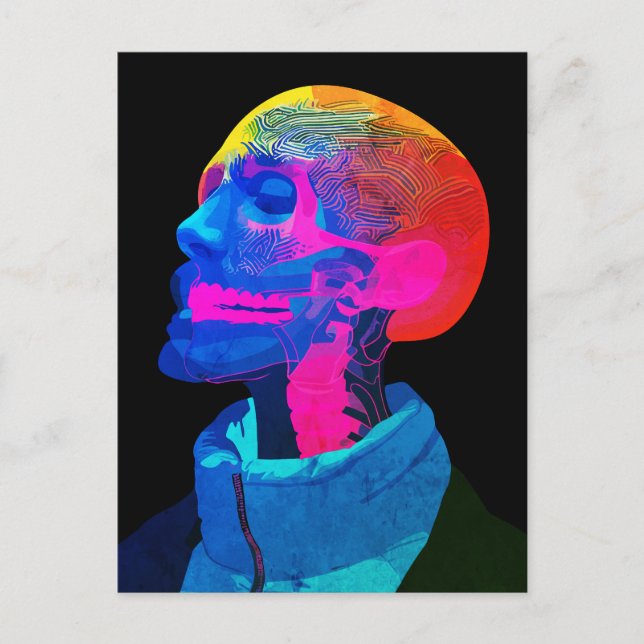 Cartão Postal Cyber Skull - Arte da Anatomia Futurística (Frente)