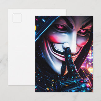 Cartão Postal Cyberpunk Hacker Mask Shush Neon Glow