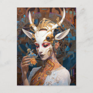 Cartão Postal Cyborg Antelope Mulher Robô Ficção Científica