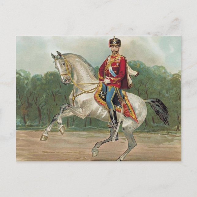 Cartão Postal czar Nicolas II Romanov da Rússia a cavalo Po (Frente)