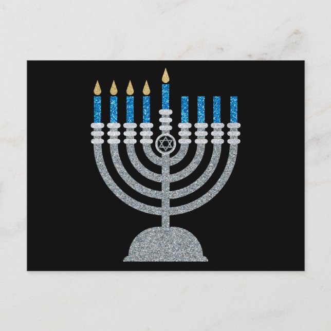 Cartão postal da 4ª Noite de Hanukkah Glitter (Frente)