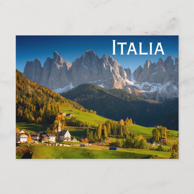 Cartão postal da aldeia Dolomites com o texto "Ita (Frente)