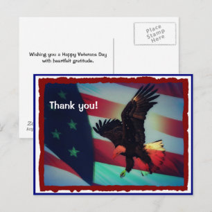 Cartão Postal da Bandeira Americana e Águia do Dia