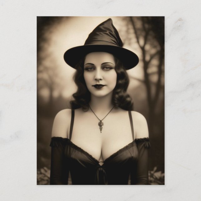 Cartão postal da bruxa do Halloween assombrado (Frente)