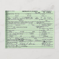 Cartão postal da certidão de nascimento de Obama