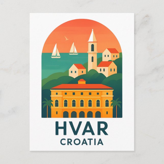 Cartão postal da Cidade Antiga da Ilha Hvar - Expl (Frente)