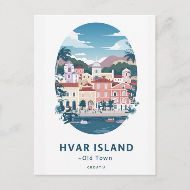 Cartão postal da Cidade Antiga da Ilha Hvar - Expl (Frente)