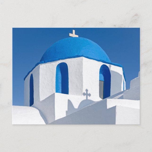 Cartão postal da cúpula da igreja grega de Cíclade (Frente)