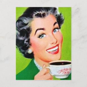 cartão postal da dama de café com retro fofo