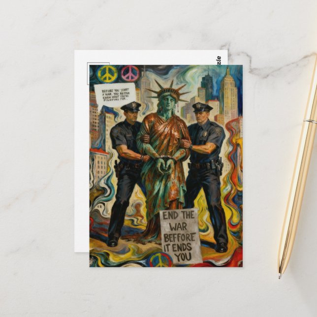 Cartão postal da Estátua da Liberdade chorando pre (Frente/Verso In Situ)
