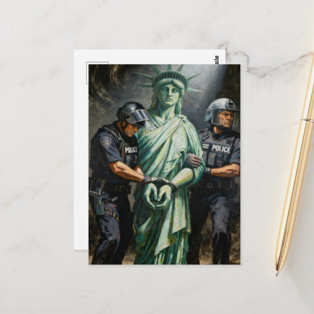 Cartão postal da Estátua da Liberdade Presa (Frente/Verso In Situ)