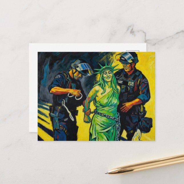 Cartão postal da Estátua da Liberdade Presa (Frente/Verso In Situ)