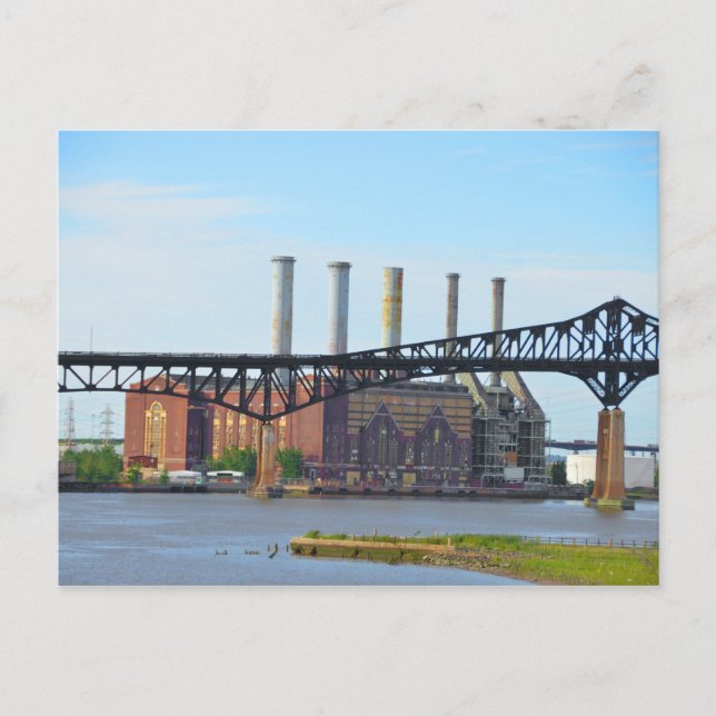 Cartão postal da fábrica atrás da ponte (Frente)