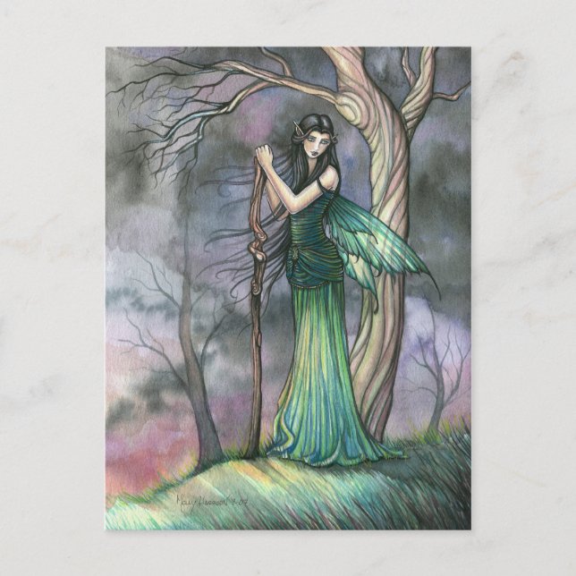 Cartão Postal da Fada Fantasia Esmeralda Fae (Frente)