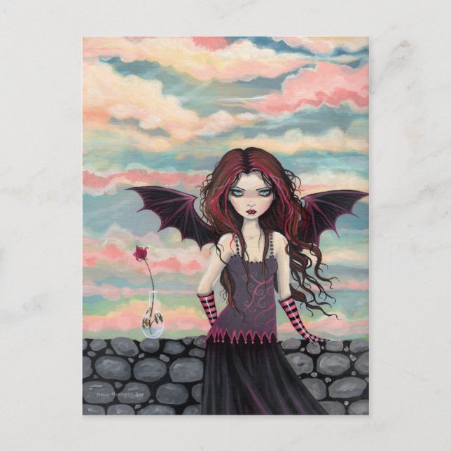 Cartão Postal da Fada Vampira Rosa Gótica (Frente)