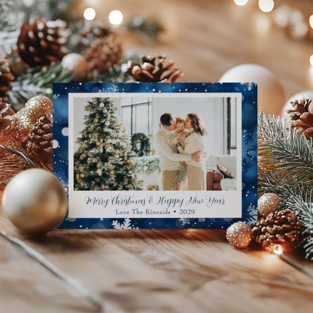 Cartão postal da família de Natal Blue Snowflake (Criador carregado)