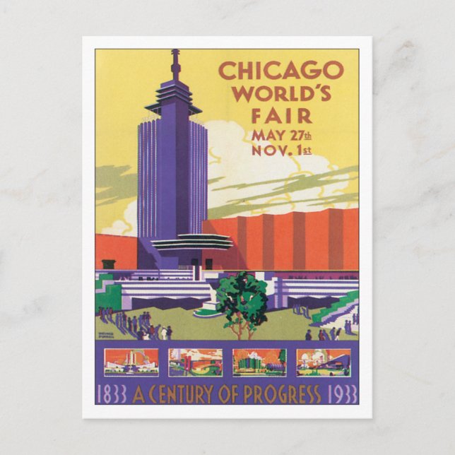 Cartão postal da Feira dos EUA, Vintage Chicago (Frente)